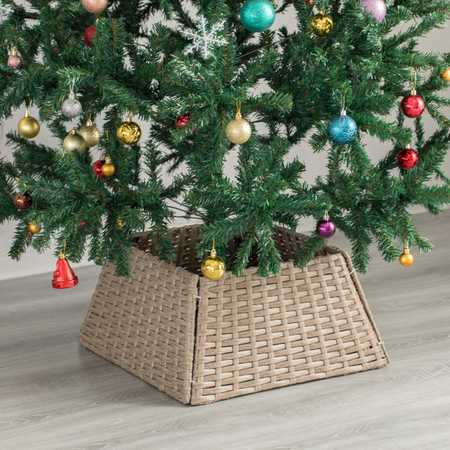 Gardenised Foldable Christmas Tree Skirt Collar Basket, Ring Base Stand Cover, Rattan Plastic, Grey QI004155.GY